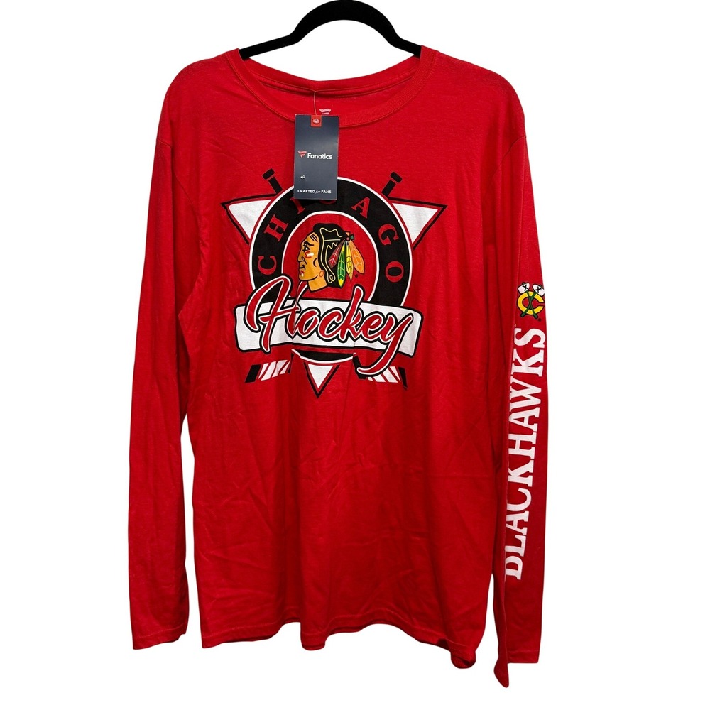 Fanatics Chicago Blackhawks NHL Long Sleeve T-Shirt Red Mens Large NEW